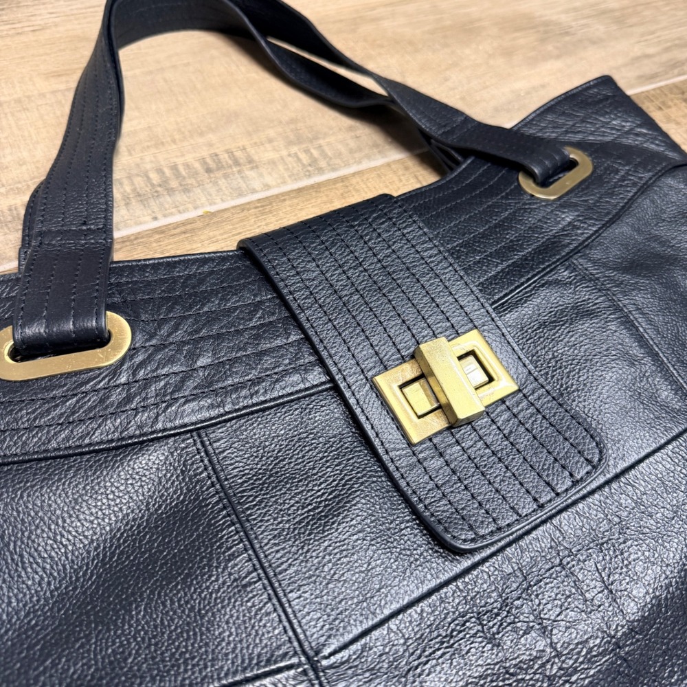 A.P.C. Black Pebbled Leather Structured Tote Shoulder Bag Gold Hardware - Picture 8 of 16
